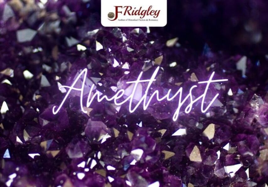Amethyst crystals with FRidgley logo above.