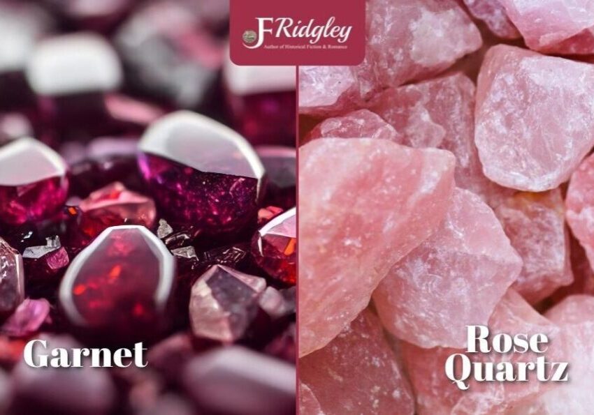Garnet and rose quartz gemstones comparison.