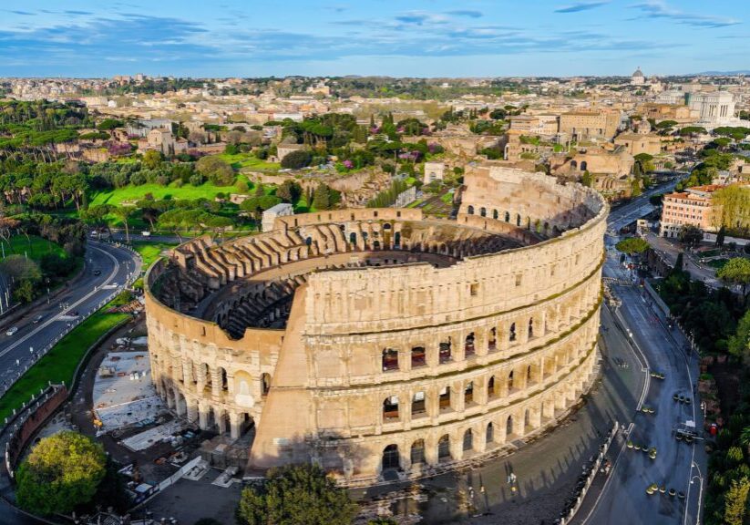 Aerial view of the Colosseum in Rome.